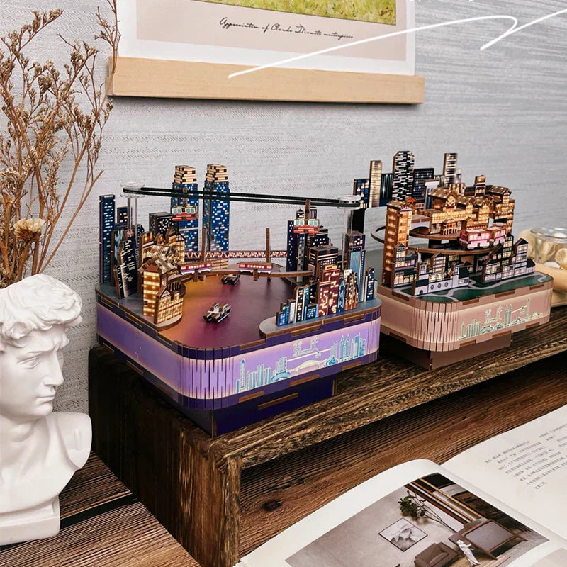 New City Street View Music Box Kit de maison de poupée diy