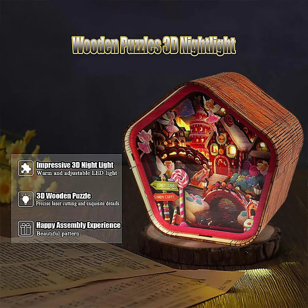 Candy Fairy Gingerbread House 3D Wooden Puzzle Night Light