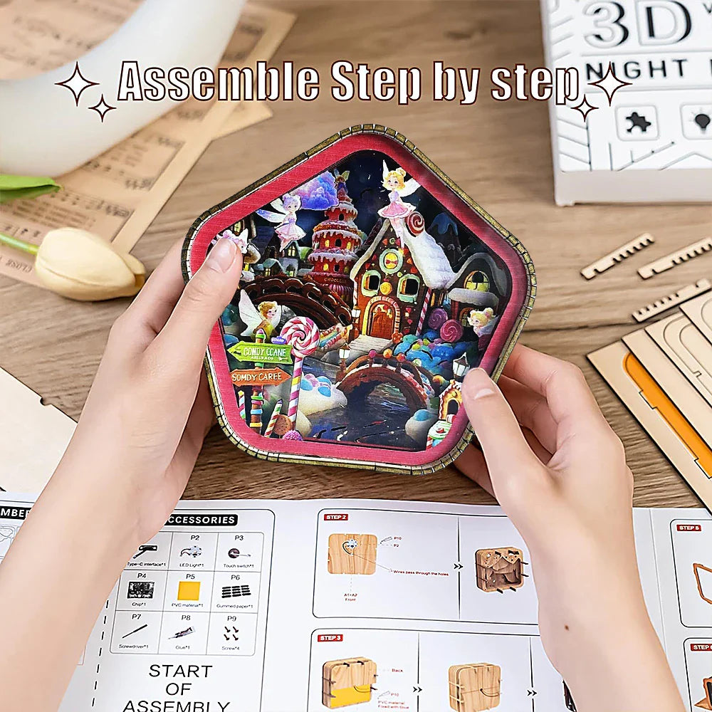 Candy Fairy Gingerbread House 3D Wooden Puzzle Night Light