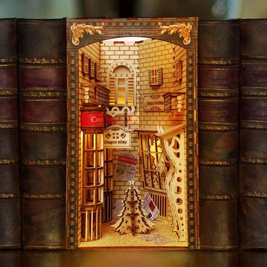 DIY Book Nook Kit with Light and Dust Cover – Wooden Miniature Puzzle
