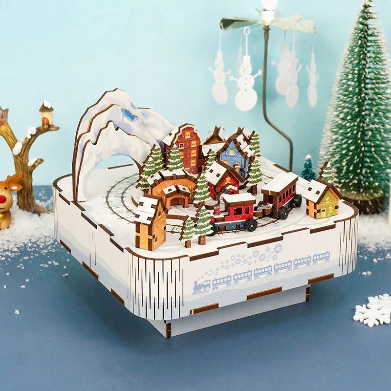 Christmas House Train Music Box DIY Dollhouse Kit