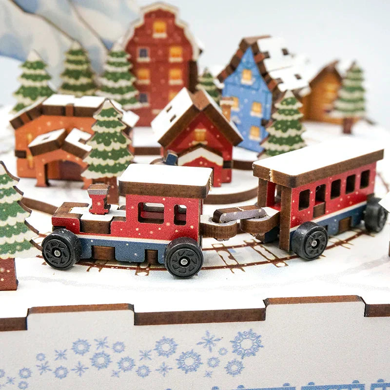 Christmas House Train Music Box DIY Dollhouse Kit