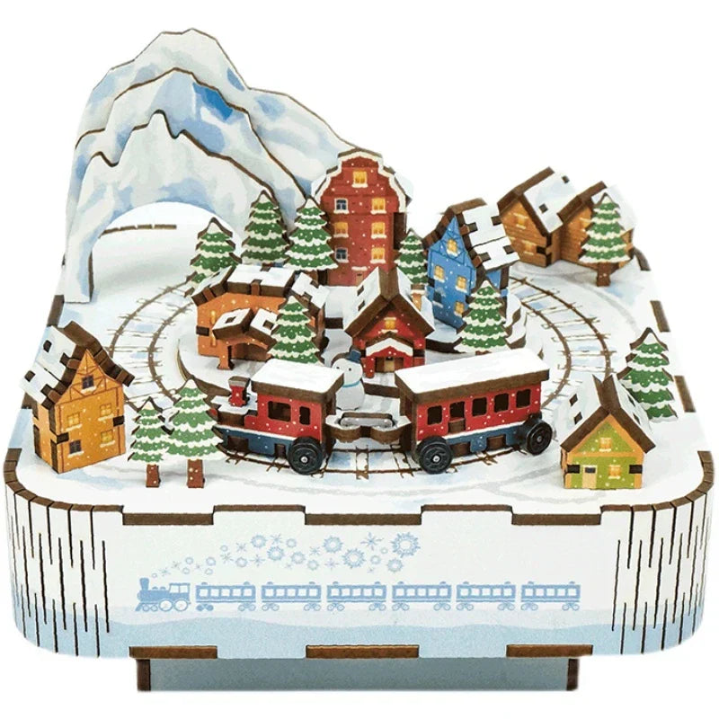 Christmas House Train Music Box DIY Dollhouse Kit