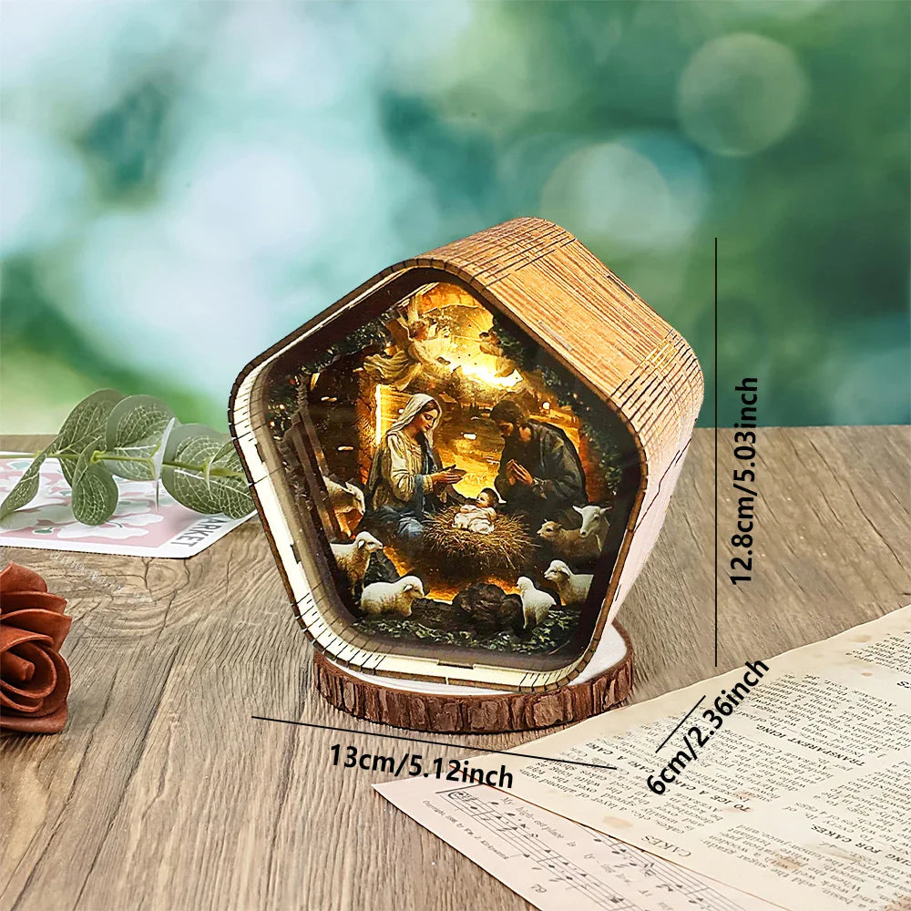 DIY Wooden Nativity Scene Night Light – Touch-Activated LED Decor Lamp