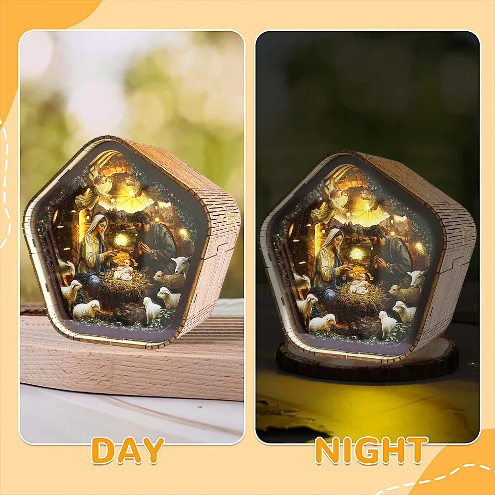 DIY Wooden Nativity Scene Night Light – Touch-Activated LED Decor Lamp