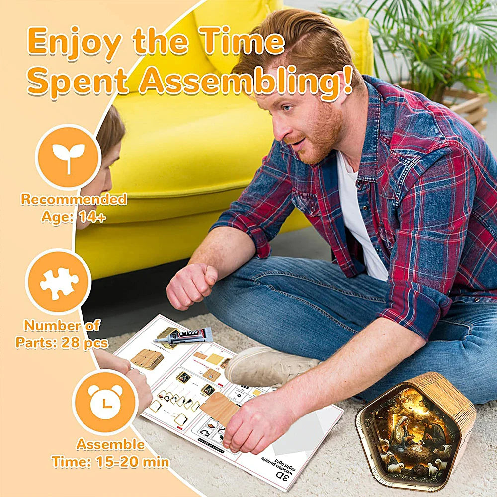 DIY Wooden Nativity Scene Night Light – Touch-Activated LED Decor Lamp