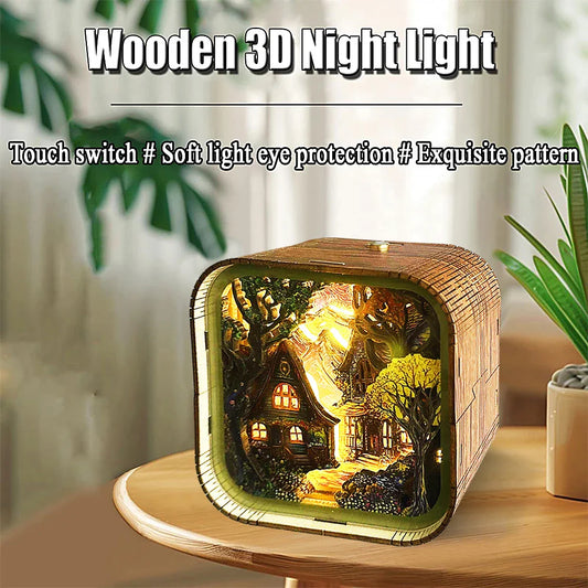 Fairy Tale Cottage Wooden 3D Night Light – DIY Kit for Magical Home Decor