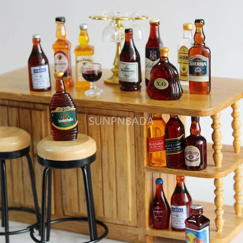 1/6 Scale Miniature Wine & Whisky Bottle Set for Dollhouse & BJD