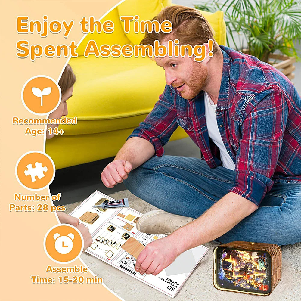 Haunted Castle 3D Wooden DIY Night Light Kit – Halloween Edition