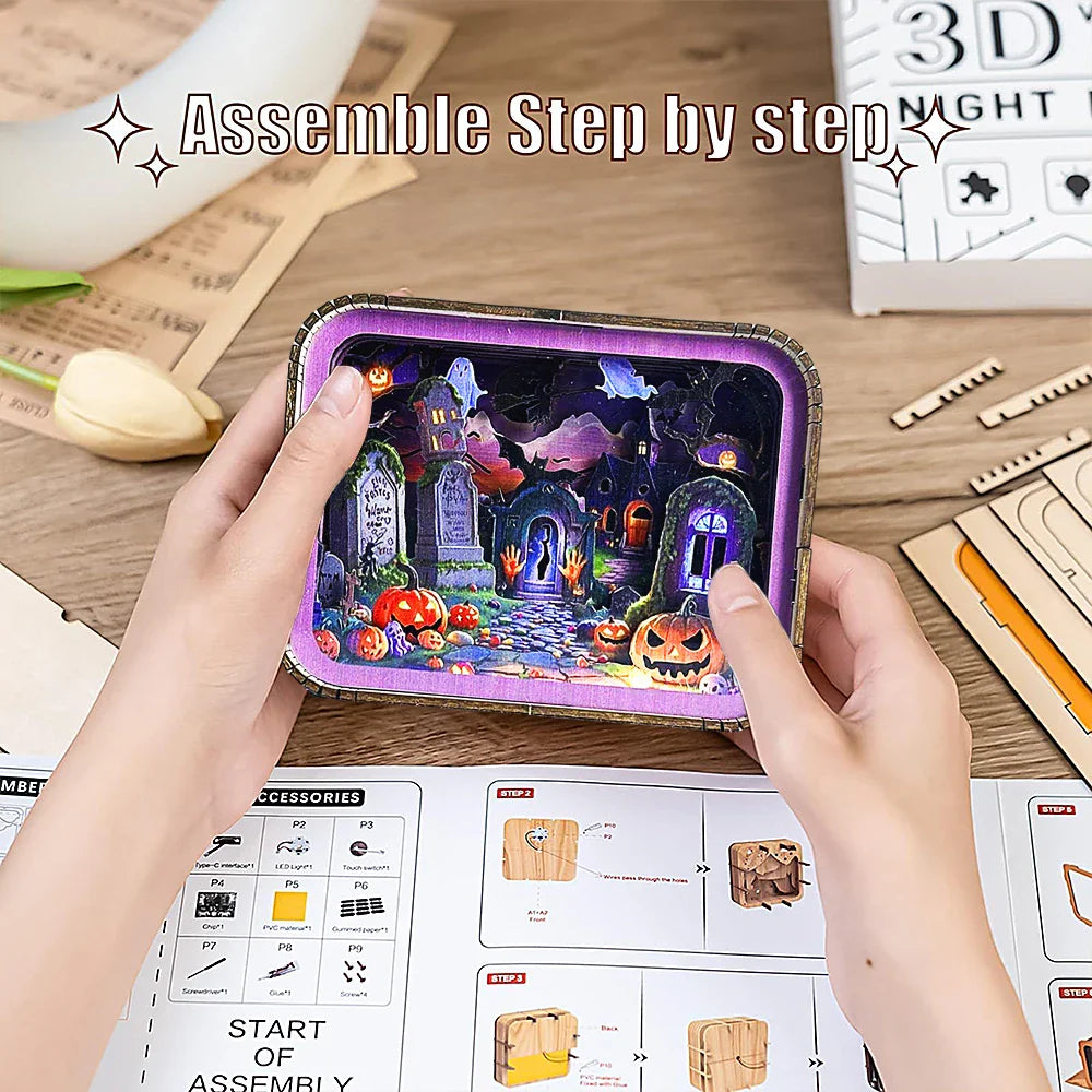 Hauntingly Beautiful Wooden 3D Halloween Night Light