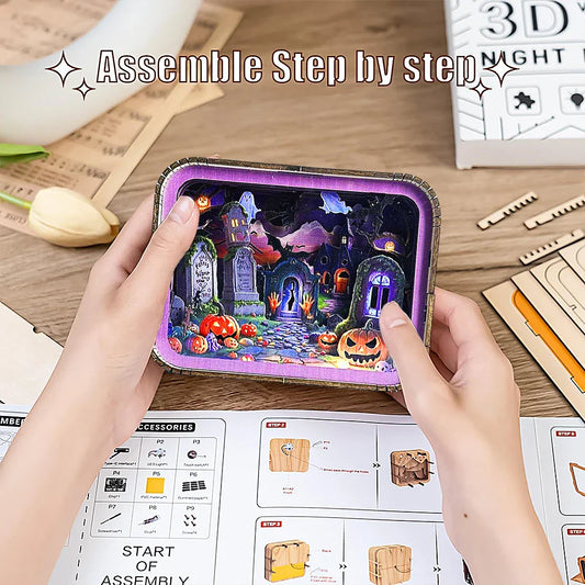 Hauntingly Beautiful Wooden 3D Halloween Night Light