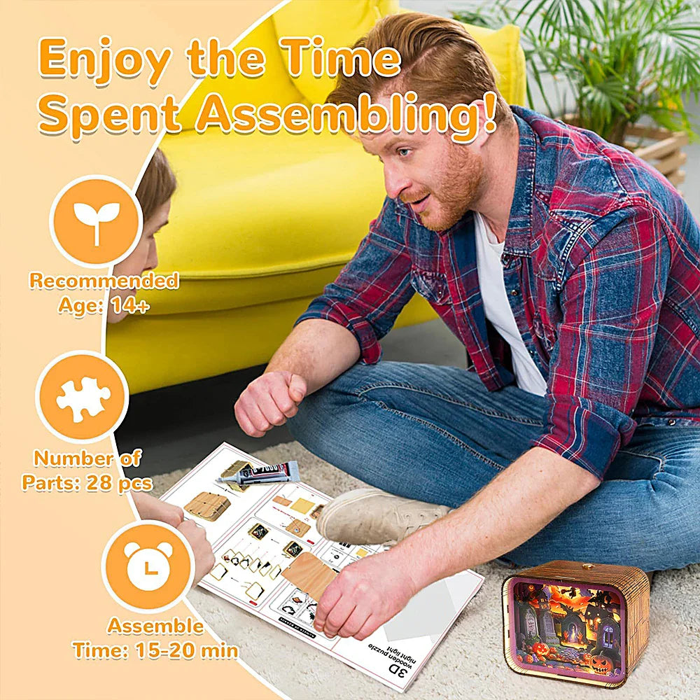 Hauntingly Beautiful Wooden 3D Halloween Night Light