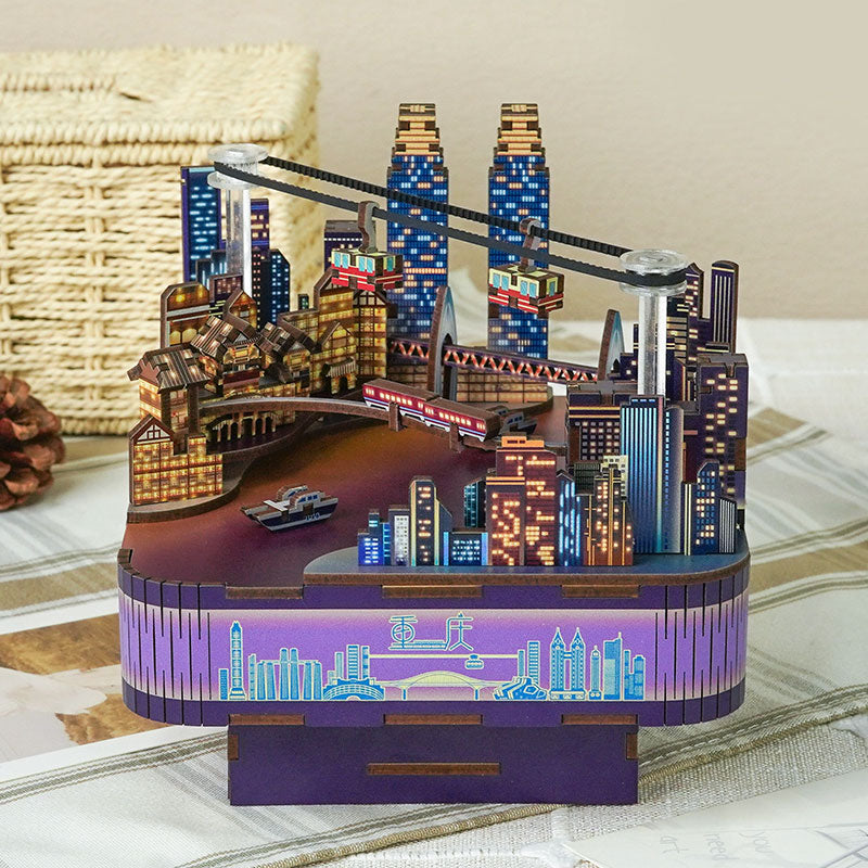 New City Street View Music Box Kit de maison de poupée diy