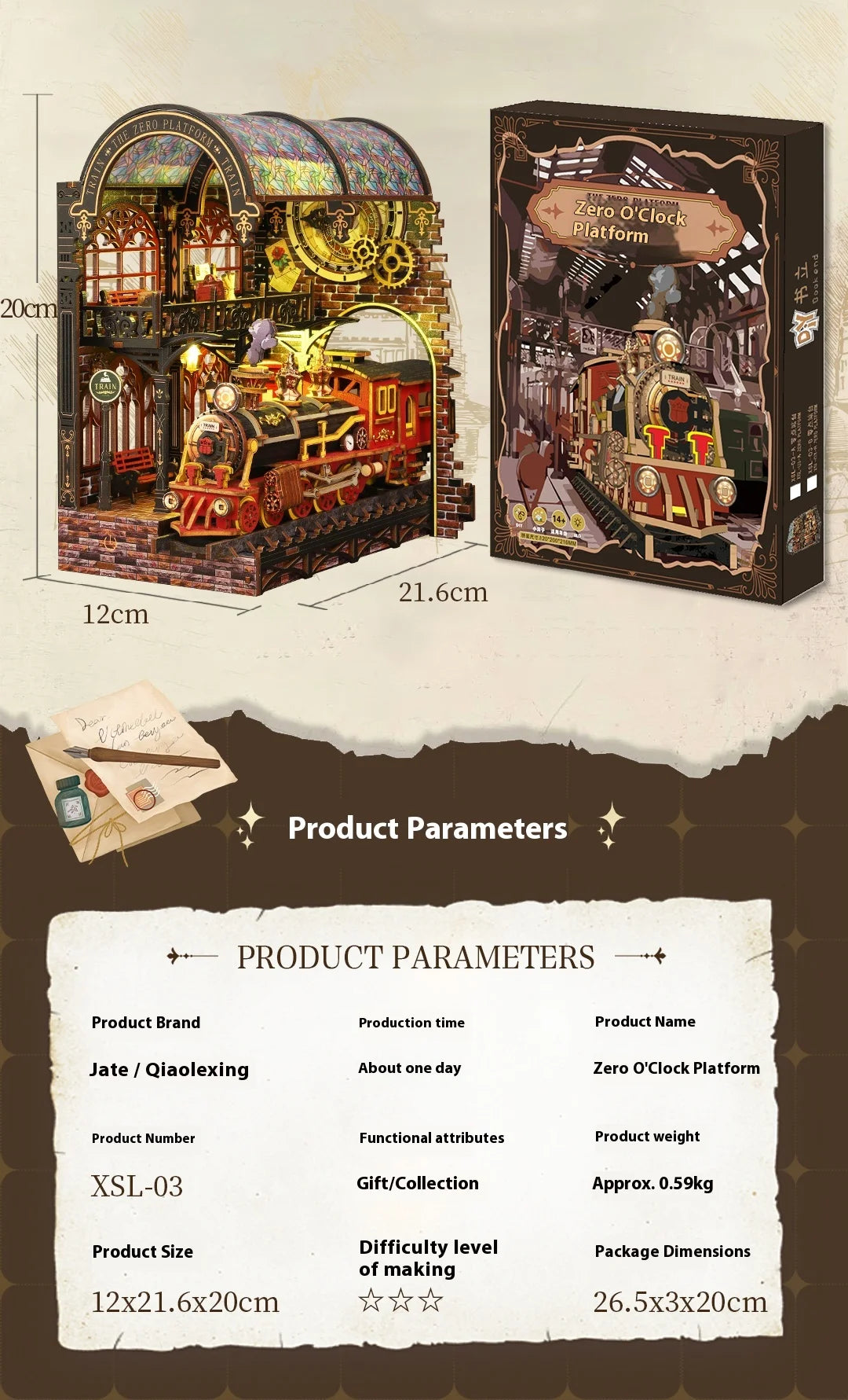 Diy Wooden Book Nook Shelf Insert Kit Miniature Model The Zero Platform Train Bookend Doll House Decor For Birthday Gifts