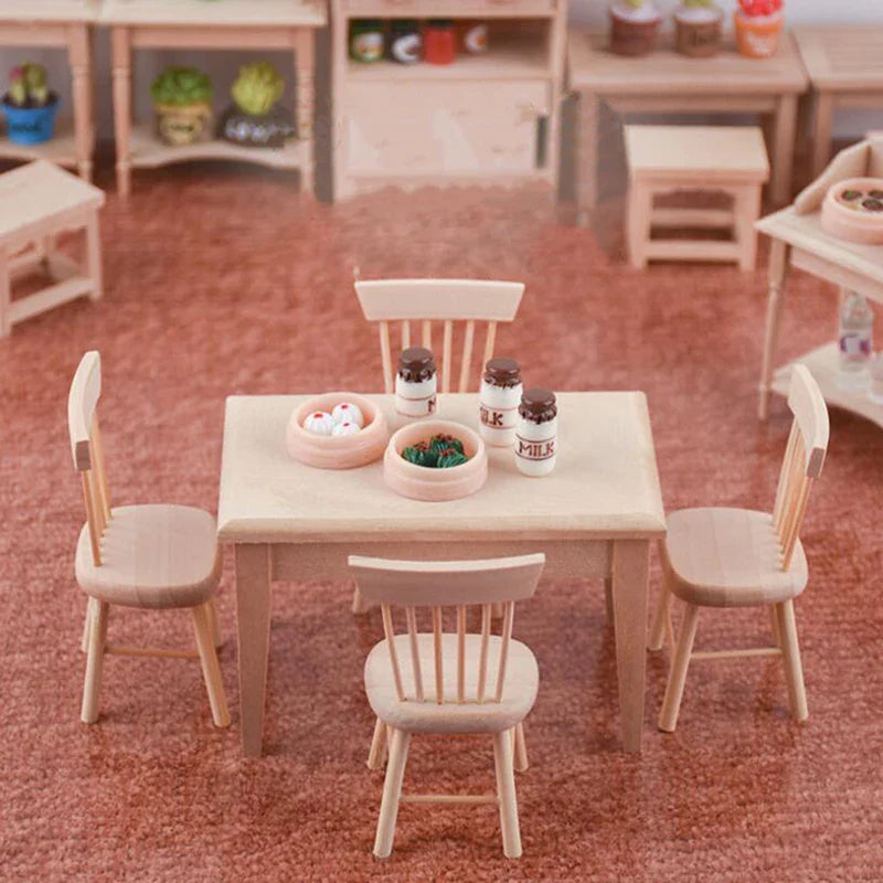 Miniature Wooden Dining Table & Chairs