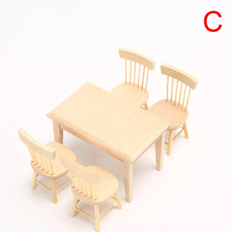 Miniature Wooden Dining Table & Chairs