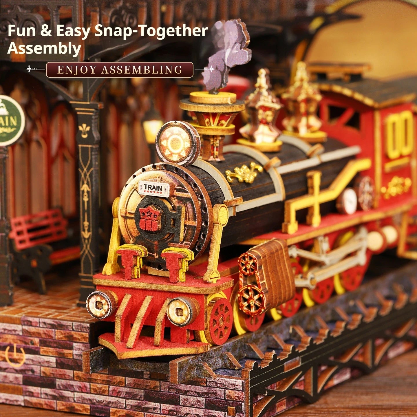 Diy Wooden Book Nook Shelf Insert Kit Miniature Model The Zero Platform Train Bookend Doll House Decor For Birthday Gifts