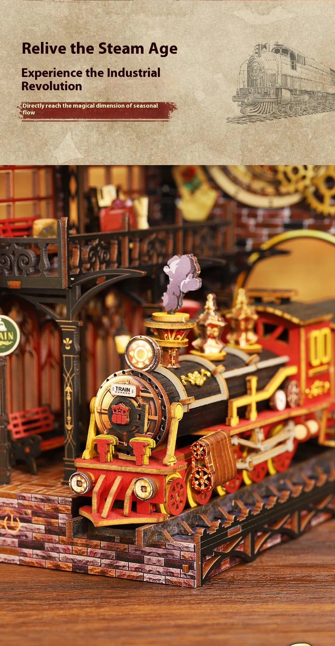 Diy Wooden Book Nook Shelf Insert Kit Miniature Model The Zero Platform Train Bookend Doll House Decor For Birthday Gifts