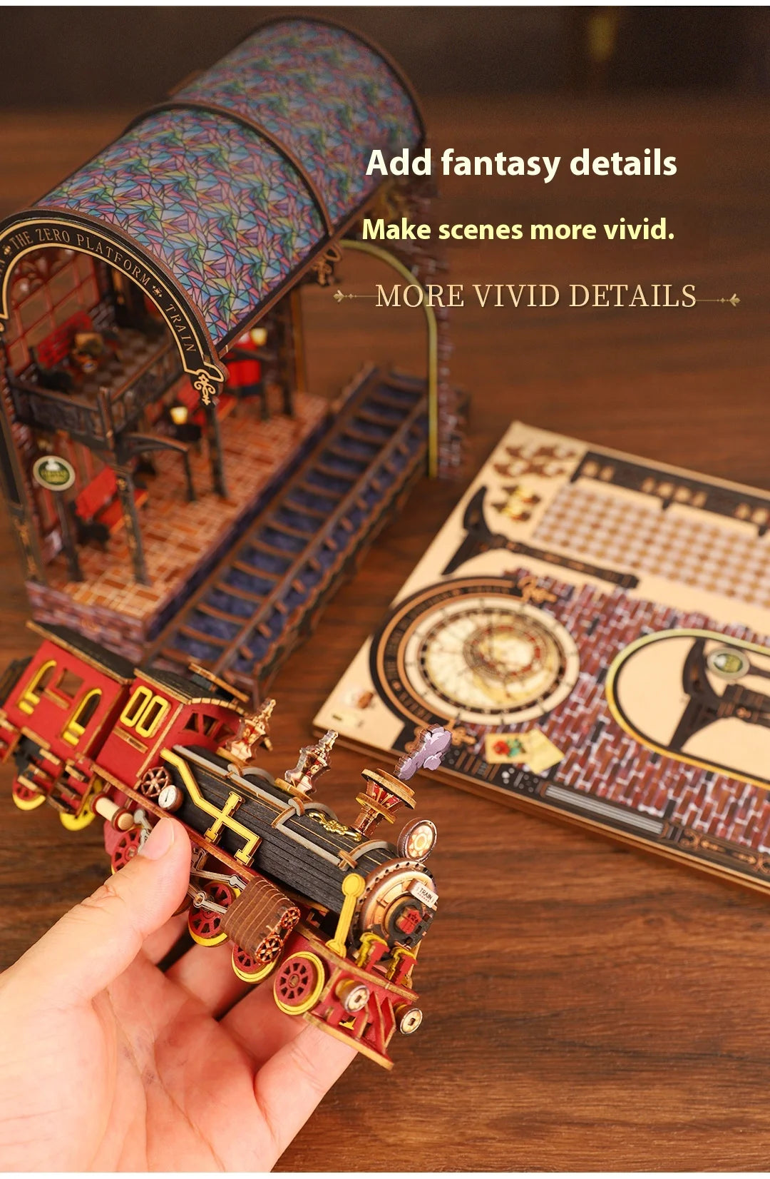 Diy Wooden Book Nook Shelf Insert Kit Miniature Model The Zero Platform Train Bookend Doll House Decor For Birthday Gifts