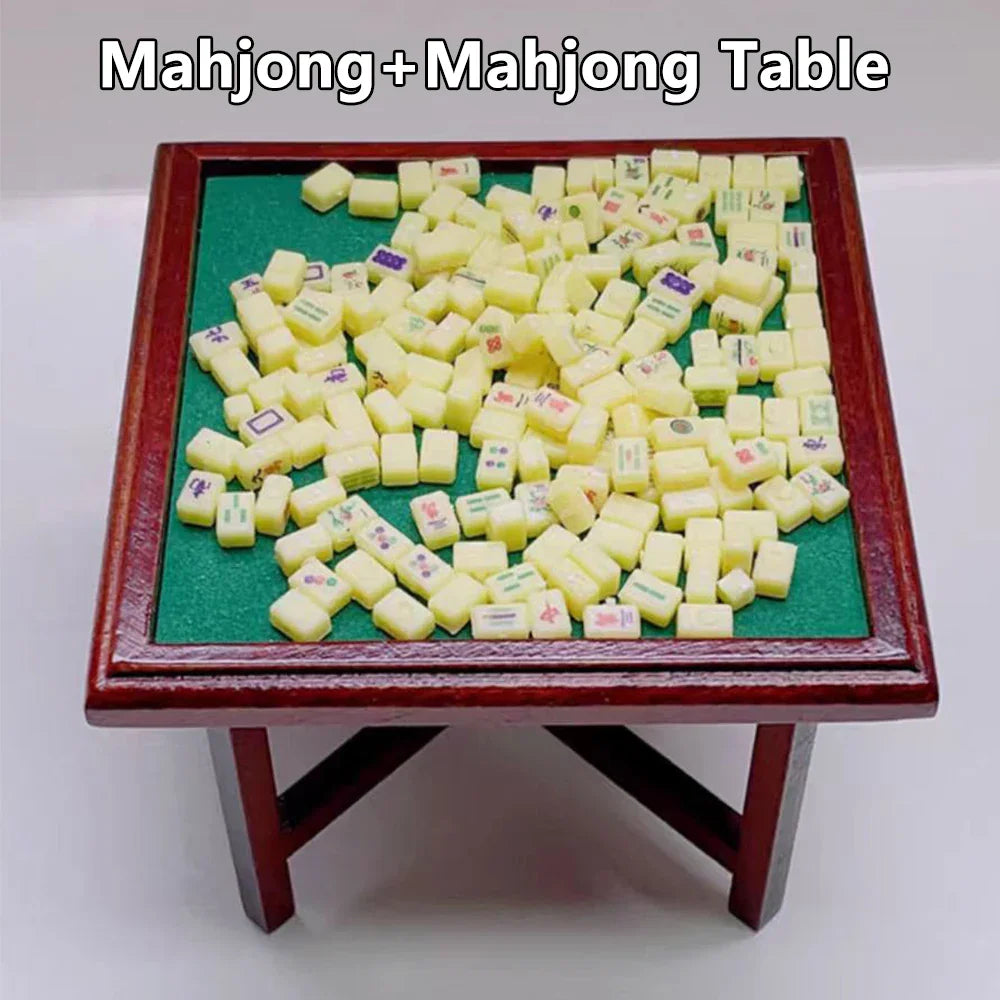 Mini Mahjong Table Set – 1:12 Scale Dollhouse Furniture