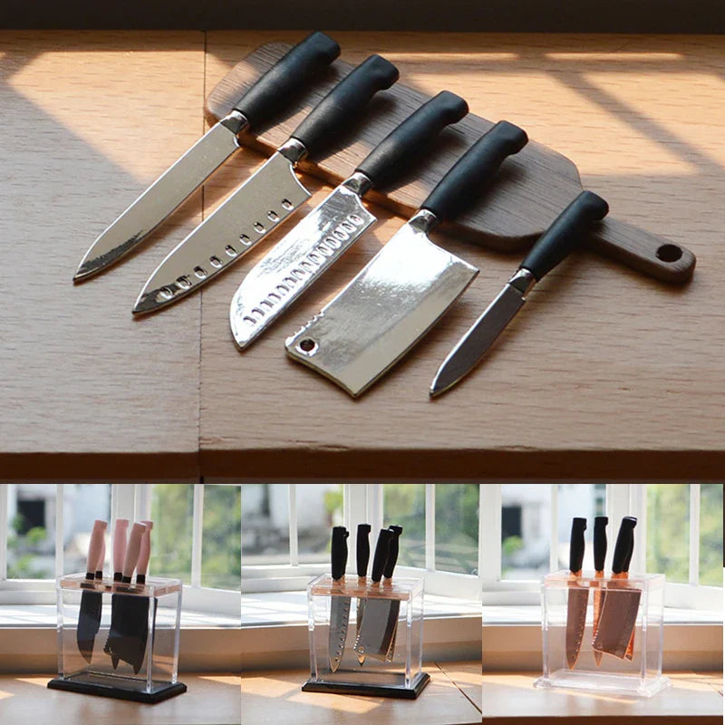 1:6 Miniature Kitchen Knife Set for Dollhouse Decor