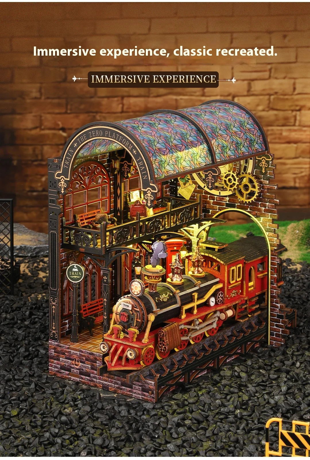 Diy Wooden Book Nook Shelf Insert Kit Miniature Model The Zero Platform Train Bookend Doll House Decor For Birthday Gifts