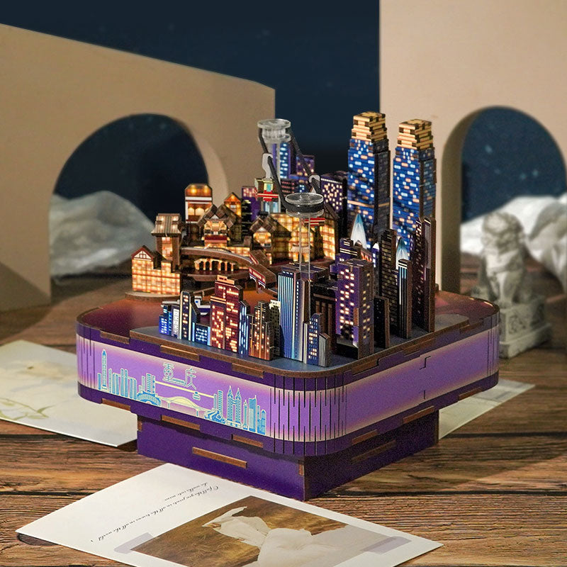New City Street View Music Box Kit de maison de poupée diy
