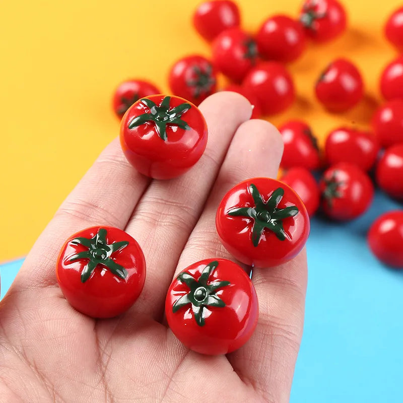 5pcs Mini Tomato Resin Charms for Crafts & Decor