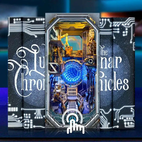 Sci-fi Planetary Era DIY Wooden Book Nook Figurines Miniature Kits Bookshelf Home Bookend Decoration For Adult Handmade Gifts