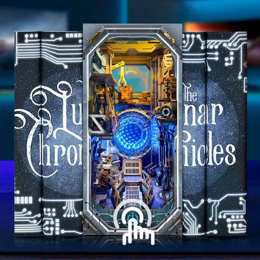 Sci-fi Planetary Era DIY Wooden Book Nook Figurines Miniature Kits Bookshelf Home Bookend Decoration For Adult Handmade Gifts