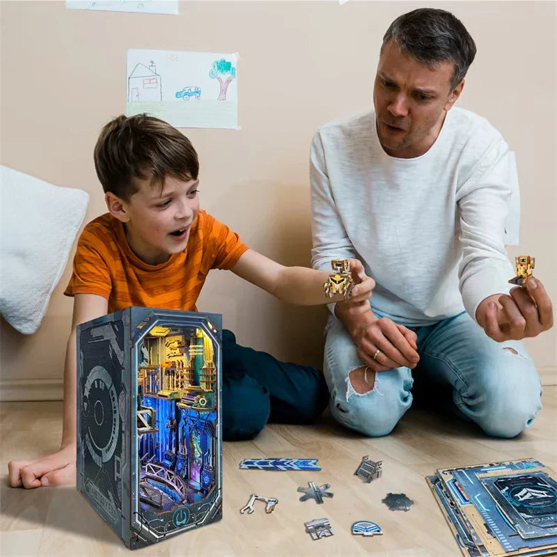 Sci-fi Planetary Era DIY Wooden Book Nook Figurines Miniature Kits Bookshelf Home Bookend Decoration For Adult Handmade Gifts