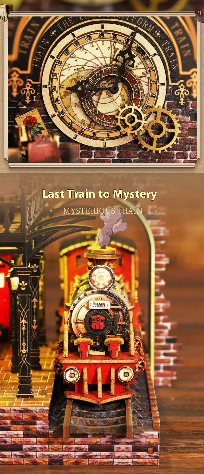 Diy Wooden Book Nook Shelf Insert Kit Miniature Model The Zero Platform Train Bookend Doll House Decor For Birthday Gifts