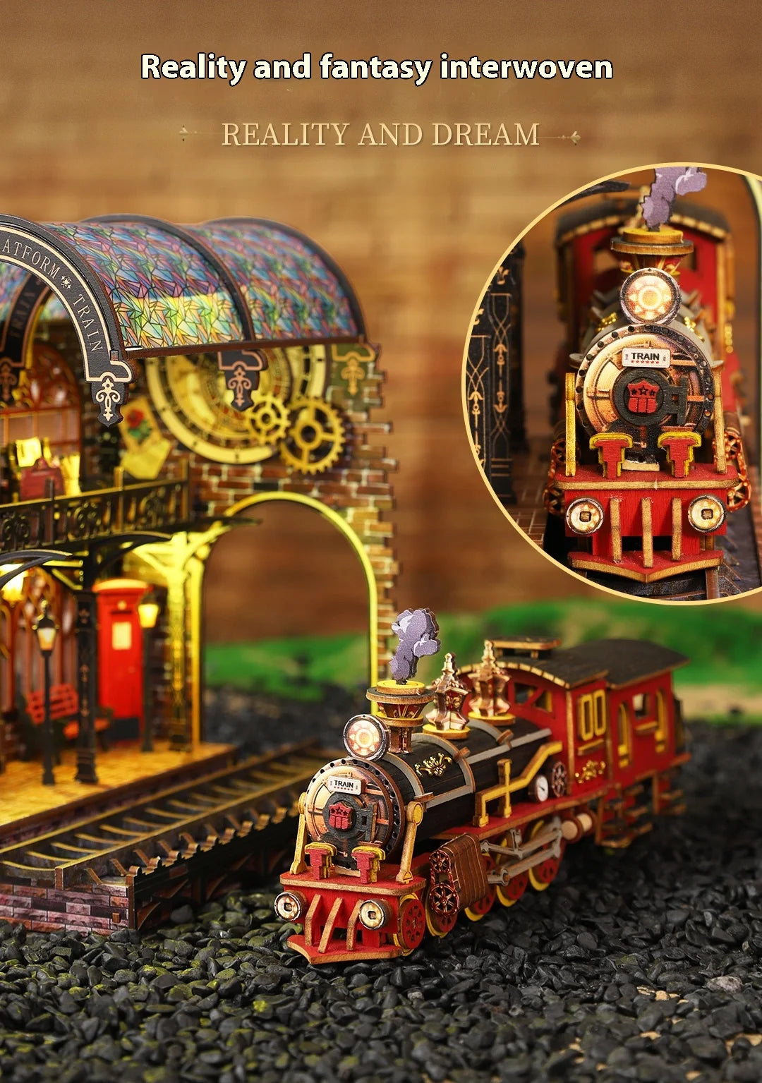 Diy Wooden Book Nook Shelf Insert Kit Miniature Model The Zero Platform Train Bookend Doll House Decor For Birthday Gifts