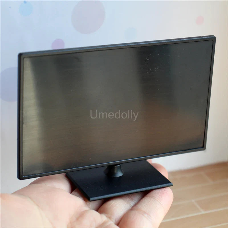 Miniature TV & Wood Bench Set | 1/6 Dollhouse Decor