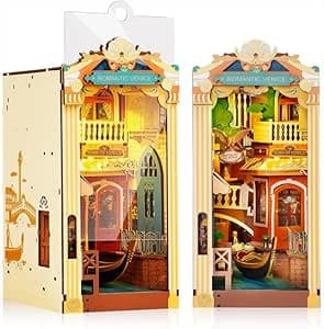 Book Nook Kit with LED - Bookshelf Decor - DIY miniature house kit with LED lights displayed on a white background