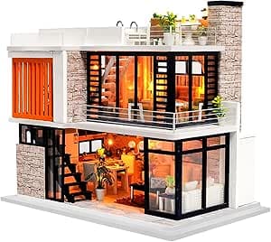 Miniature House Kit - christmas DIY Dollhouse - Featured Dollhouse Kits kit example showing detailed miniature house construction with LED lighting and accessories