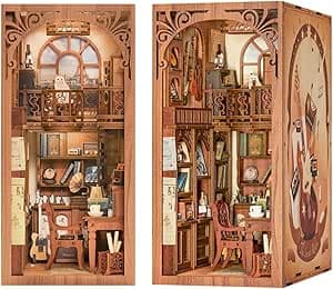 DIY Book Nook Kit - Bookshelf Insert Decor - DIY miniature house kit with LED lights displayed on a white background