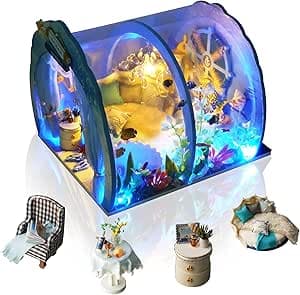 Miniature House Kit - christmas DIY Dollhouse - DIY miniature house kit with LED lights displayed on a white background