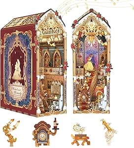 Book Nook Kit - library Bookshelf Decor - Featured Music Book Nook kit example showing detailed miniature house construction with LED lighting and accessories