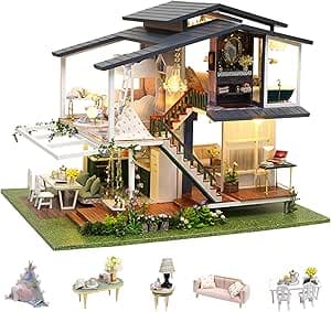 DIY Miniature House Kit - Dollhouse with LED - DIY miniature house kit displayed on a white background