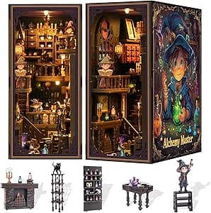 Book Nook Kit - library Bookshelf Decor - DIY miniature house kit displayed on a white background