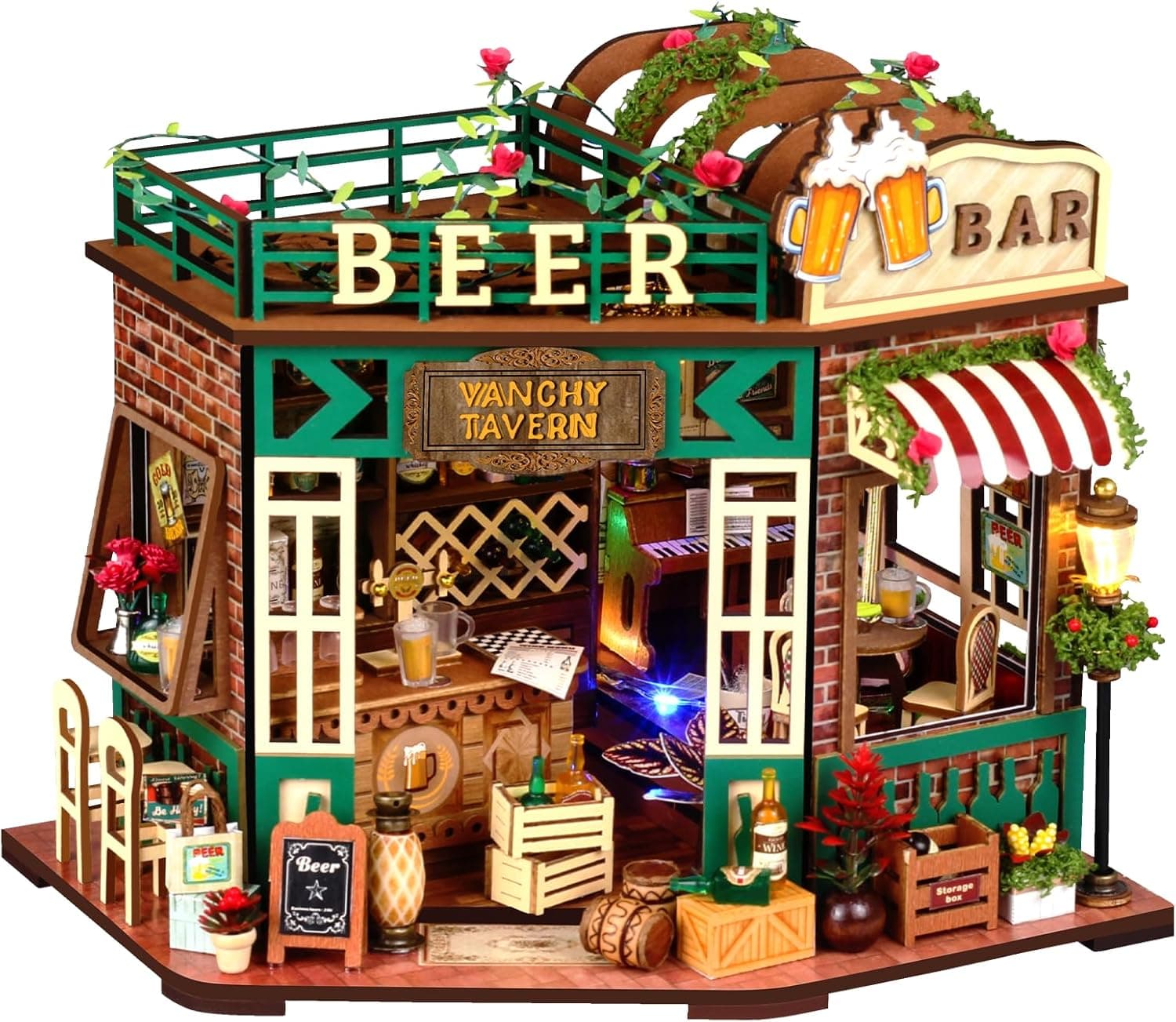 DIY Book Nook Kit - Bookshelf Insert Decor - DIY miniature house kit with LED lights displayed on a white background