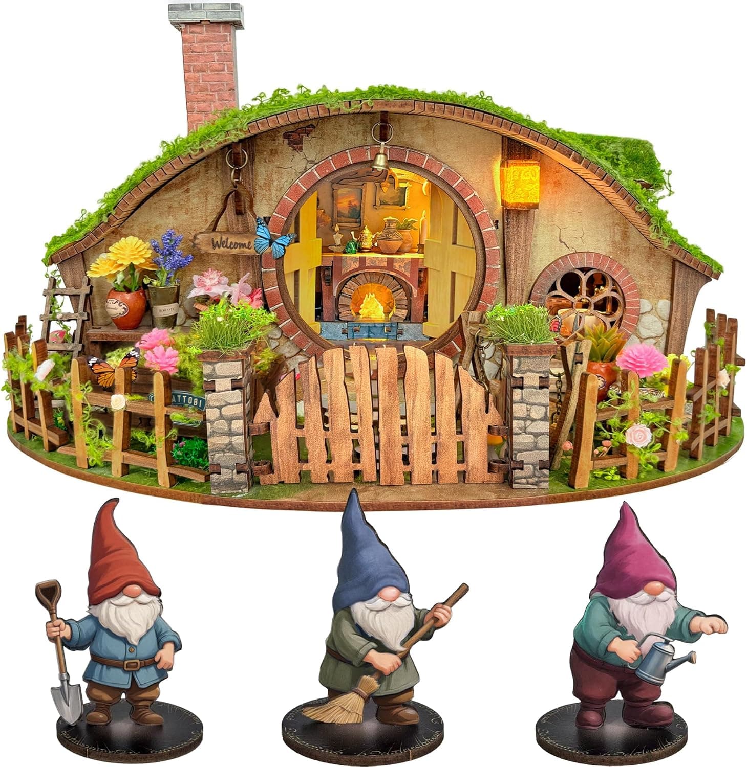 DIY Book Nook Kit - Bookshelf Insert Decor - DIY miniature house kit with LED lights displayed on a white background