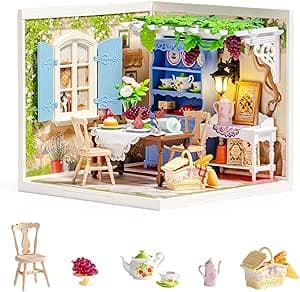DIY Miniature House Kit - Dollhouse with LED - DIY miniature house kit with LED lights displayed on a white background