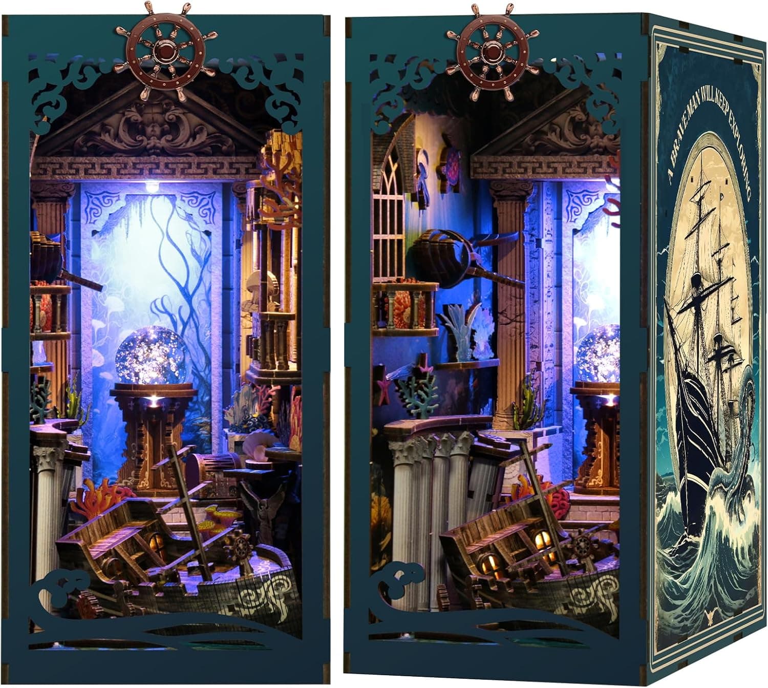 Book Nook Kit - pirate with LED Bookshelf Decor - DIY miniature house kit with LED lights displayed on a white background