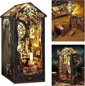 Book Nook Kit - magic with LED Bookshelf Decor - DIY miniature house kit with LED lights displayed on a white background