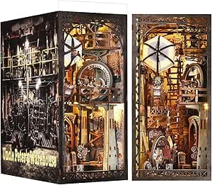 Book Nook Kit with LED - Bookshelf Decor - DIY miniature house kit with LED lights displayed on a white background