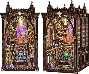 Book Nook Kit - library Bookshelf Decor - DIY miniature house kit displayed on a white background