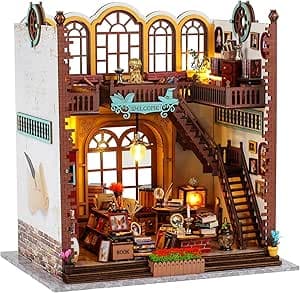 Book Nook Kit - magic with LED Bookshelf Decor - DIY miniature house kit with LED lights displayed on a white background