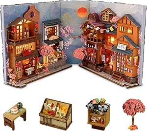 Book Nook Kit - Christmas with LED - DIY miniature house kit displayed on a white background